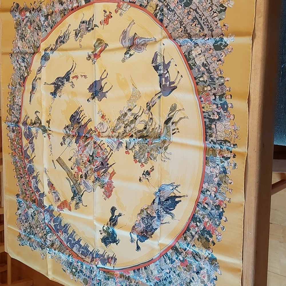 Hermes pale yellow scarf.